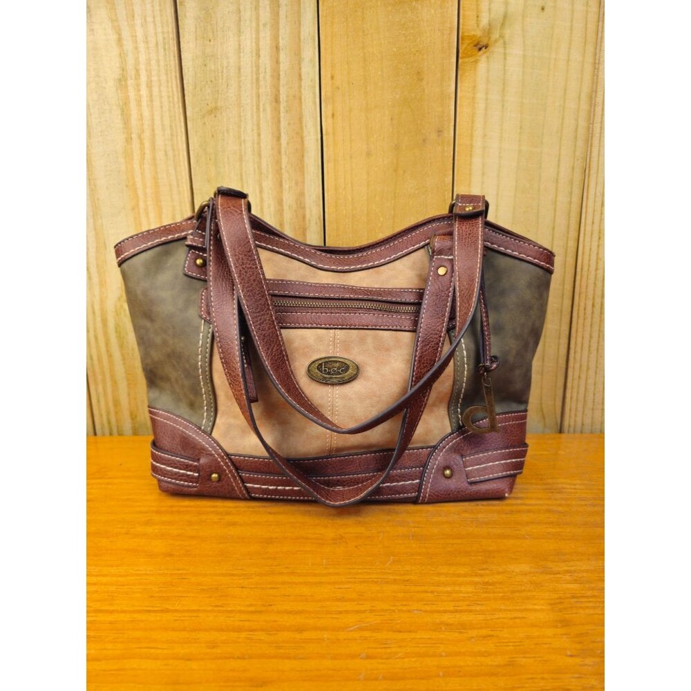 B.O.C. Brown Faux Leather Tote Bag With Double Straps & Zipper Closure